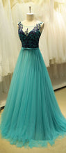 Beautiful Prom Dresses Scoop A-line Lace Long Tulle Prom Dress/Evening Dress JKL076