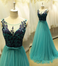 Beautiful Prom Dresses Scoop A-line Lace Long Tulle Prom Dress/Evening Dress JKL076