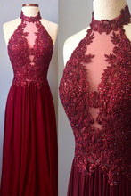 Burgundy Prom Dresses Sexy Halter Appliques Long Prom Dress/Evening Dress JKL077