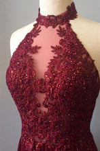 Burgundy Prom Dresses Sexy Halter Appliques Long Prom Dress/Evening Dress JKL077