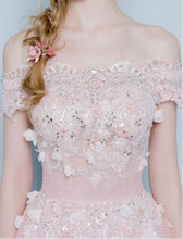 Pink Prom Dresses Off-the-shoulder Appliques Long Prom Dress/Evening Dress JKL078