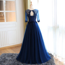 Chic Prom Dresses Sexy Dark Navy Appliques Lace-up Long Prom Dress/Evening Dress JKL080