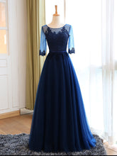 Chic Prom Dresses Sexy Dark Navy Appliques Lace-up Long Prom Dress/Evening Dress JKL080