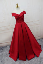 Burgundy Prom Dresses Off-the-shoulder Long Satin Prom Dress/Evening Dress JKL090