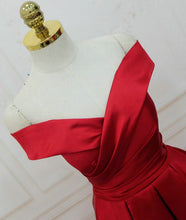 Burgundy Prom Dresses Off-the-shoulder Long Satin Prom Dress/Evening Dress JKL090