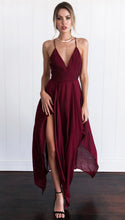 Sexy Burgundy Prom Dresses Halter Asymmetrical Long Prom Dress/Evening Dress JKL092