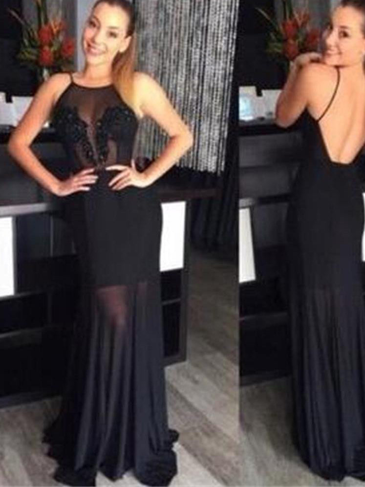 Sexy Backless Prom Dresses Black Halter Long Prom Dress/Evening Dress JKL093