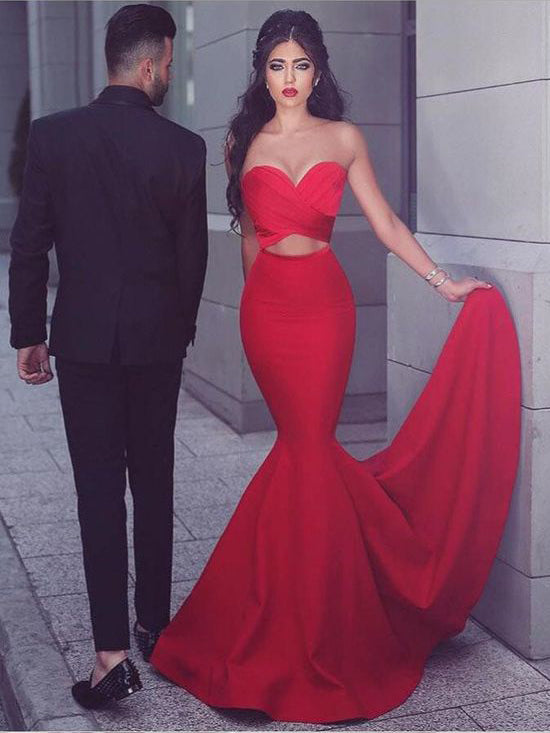 Chic Red Prom Dresses Sexy Sweetheart Elastic Woven Satin Prom Dress/Evening Dress JKL094