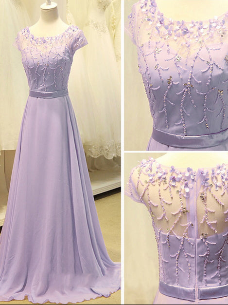 Beautiful Prom Dresses A-line Long Lilac Chiffon Prom Dress/Evening Dress JKL097