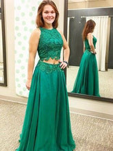 Two Piece Prom Dresses Scoop A-line Hunter Green Lace Prom Dress JKL1003|Annapromdress