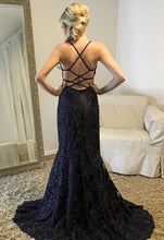 Mermaid Prom Dresses Halter Lace Dark Navy Long Sexy Prom Dress JKL1004|Annapromdress