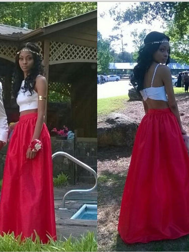Two Piece Prom Dresses White and Red A-line Long Simple Chic Prom Dress JKL1006|Annapromdress