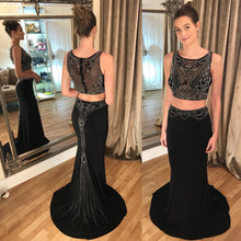 Two Piece Prom Dresses Trumpet Mermaid Long Black Prom Dress JKL1010|Annapromdress