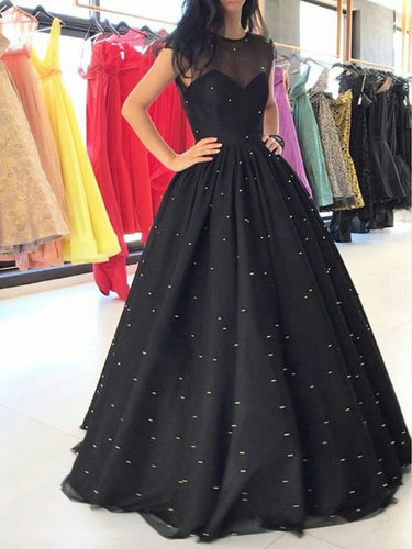 Black Prom Dresses Pearl Ball Gown Long Sparkly Prom Dress JKL1011|Annapromdress