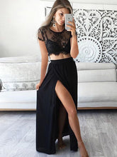 Two Piece Prom Dresses A-line Lace Prom Dress Black Evening Dress JKL1013|Annapromdress