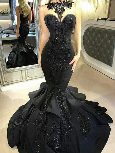 Black Prom Dresses Mermaid Trumpet Chic Prom Dress Sexy Evening Dress JKL1017|Annapromdress