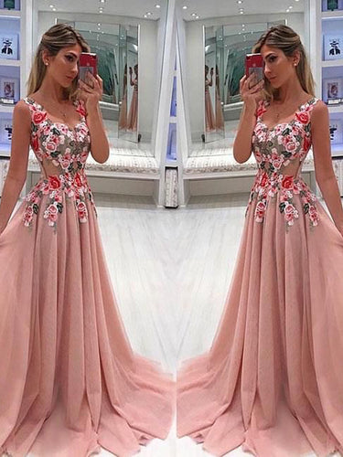 Sparkly Prom Dresses A-line Straps Long Embroidery Prom Dress JKL1019|Annapromdress