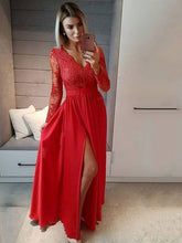 Long Sleeve Prom Dresses A-line Lace Prom Dress Long Evening Dress JKL1021|Annapromdress