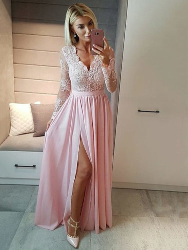 Long Sleeve Prom Dresses A-line Lace Prom Dress Long Evening Dress JKL1021|Annapromdress