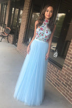 A Line Prom Dresses High Neck Embroidery Floral Beautiful Prom Dress JKL1023|Annapromdress