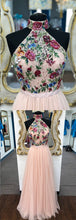 A Line Prom Dresses High Neck Embroidery Floral Beautiful Prom Dress JKL1023|Annapromdress