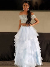 Two Piece Prom Dresses Aline Off-the-shoulder Long White Prom Dress JKL1024|Annapromdress