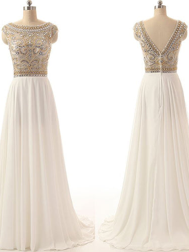 Sparkly Prom Dresses Bateau Short Train Chiffon Aline Prom Dress JKL1033|Annapromdress