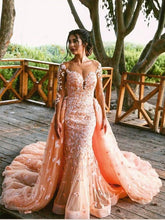 Lace Prom Dresses Mermaid Sweep Train Sparkly Long Sleeve Prom Dress JKL1041|Annapromdress