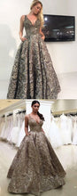 Sparkly Prom Dresses Floor-length V-neck Luxury Lace Prom Dress JKL1042|Annapromdress