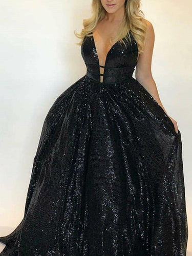 Sparkly Prom Dresses A-line Simple Long Black Prom Dress Sexy Evening Dress JKL1049|Annapromdress