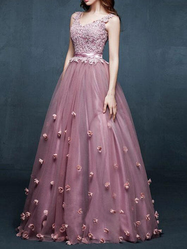 Chic Prom Dresses V-neck Lilac Appliques Long Prom Dress/Evening Dress JKL104
