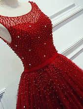 Red Lace Prom Dresses Beading Sweep/Brush Train Prom Dress/Evening Dress JKL105