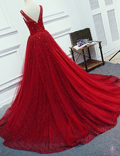 Red Lace Prom Dresses Beading Sweep/Brush Train Prom Dress/Evening Dress JKL105