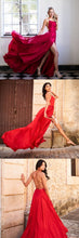 Burgundy Prom Dresses Spaghetti Straps A-line Slit Long Prom Dress JKL1052|Annapromdress