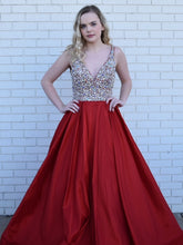 Sparkly Prom Dresses Straps V-neck Long Beading Rhinestone Prom Dress JKL1053|Annapromdress