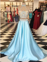 Two Piece Prom Dresses A line High Neck Beautiful Prom Dress Sexy Evening Dress JKL1054|Annapromdress