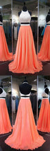 Two Piece Prom Dresses Halter A-line Beading Open Back Sparkly Long Prom Dress JKL1058|Annapromdress