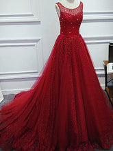 Red Lace Prom Dresses Beading Sweep/Brush Train Prom Dress/Evening Dress JKL105