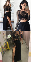 Two Piece Prom Dresses Black Slit Lace Aline Long Sexy Cheap Prom Dress JKL1060|Annapromdress