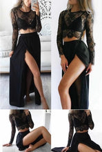 Two Piece Prom Dresses Black Slit Lace Aline Long Sexy Cheap Prom Dress JKL1060|Annapromdress