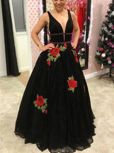 Black Prom Dresses A line Straps Beautiful Prom Dress Sexy Evening Dress JKL1061|Annapromdress