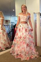 Two Piece Prom Dresses Rose Floral Print Beautiful Prom Dress Sexy Evening Dress JKL1062|Annapromdress