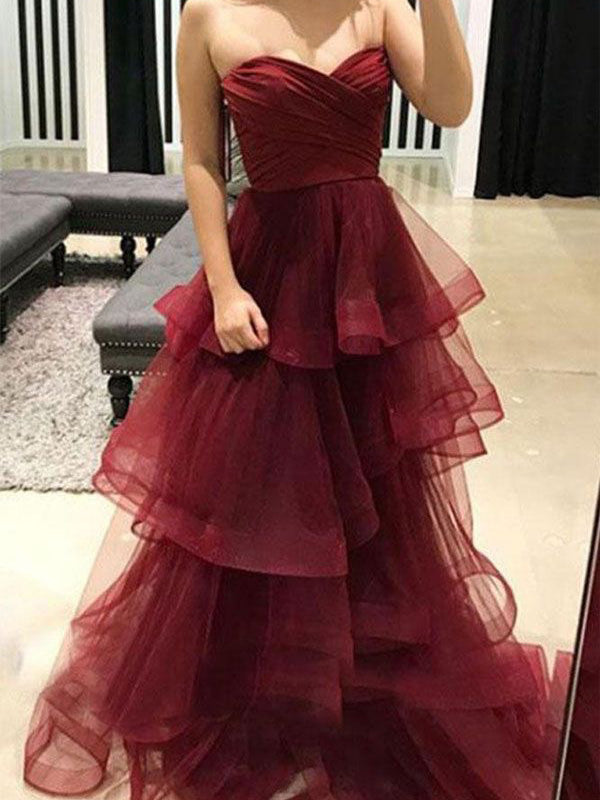 Burgundy Prom Dresses Sweetheart A-line Simple Open Back Long Prom Dress JKL1063|Annapromdress