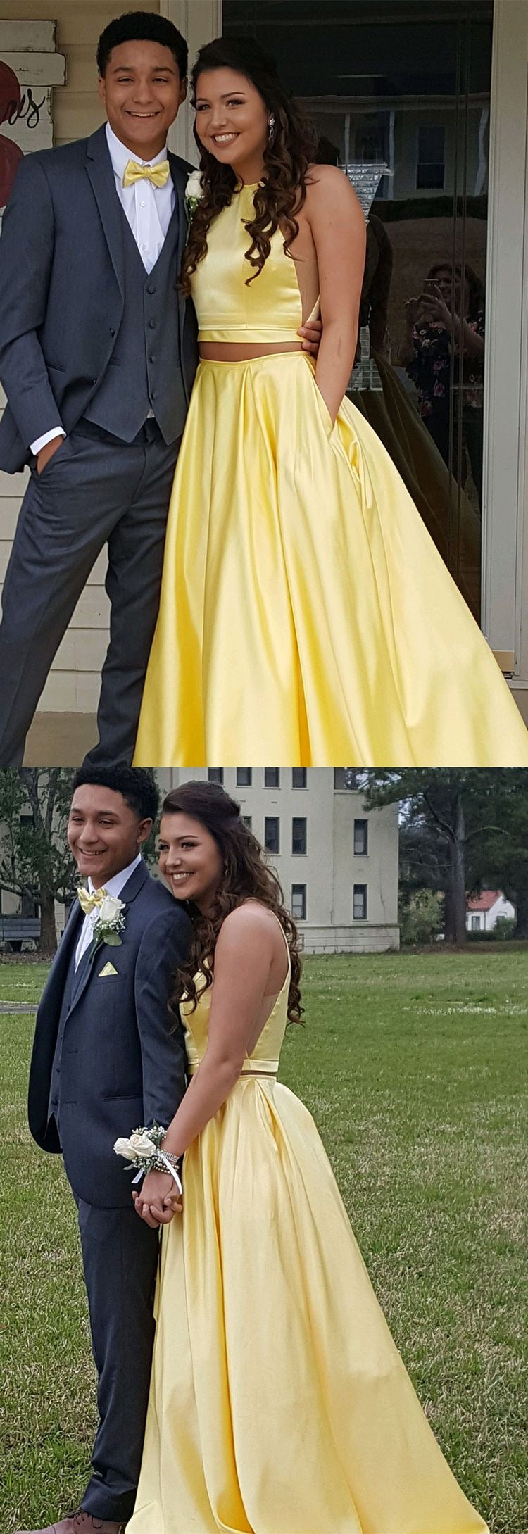 Two Piece Prom Dresses A line Simple Cheap Prom Dress Yellow Evening D Anna PromDress Two Piece Prom Dresses A line Simple Cheap Prom Dress Yellow Evening D Anna PromDress