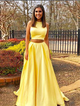Two Piece Prom Dresses A line Simple Cheap Prom Dress Yellow Evening Dress JKL1065|Annapromdress