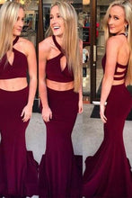 Two Piece Prom Dresses Trumpet Mermaid Burgundy Long Slit Cheap Prom Dress JKL1066|Annapromdress