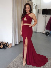 Two Piece Prom Dresses Trumpet Mermaid Burgundy Long Slit Cheap Prom Dress JKL1066|Annapromdress