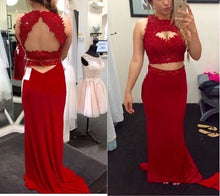 Two Piece Red Prom Dresses Short Train Sheath Column Long Sexy Prom Dress JKL1068|Annapromdress