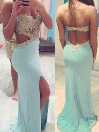 Open Back Prom Dresses Sweetheart Slit Jersy Sheath Long Sexy Prom Dress JKL1071|Annapromdress