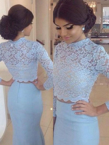 Long Sleeve Two Piece Prom Dresses Mermaid Prom Dress Lace Evening Dress JKL1072|Annapromdress